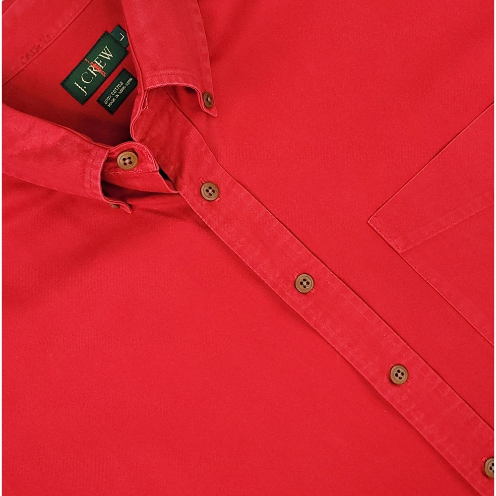 J Crew Button Down Shirt Mens Large Red 100% Cotton Oarsman Hong Kong Vintage